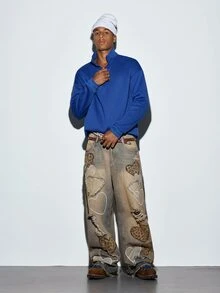 Modcrash 男士立領半拉鍊休閒百搭通勤長袖運動衫 秋冬旅行穿搭 - 藍色 - 查看 9
