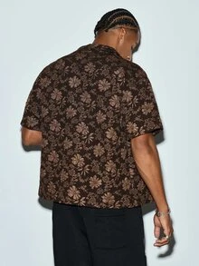 Modcrash GOLDREDY Men's Fashion New 3D Floral Jacquard Fabric Random Cut Classic Cuban Collar Summer Casual Relaxed Daily Commute Vacation Versatile Short Sleeve Shirt - Coffee Brown - View 3