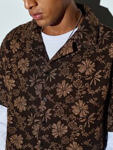 Modcrash GOLDREDY Men's Fashion New 3D Floral Jacquard Fabric Random Cut Classic Cuban Collar Summer Casual Relaxed Daily Commute Vacation Versatile Short Sleeve Shirt - Coffee Brown - View 8