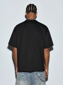 Modcrash Men's New Fashion Hip-Hop Figure & Slogan Print T-Shirt - Black - View 3