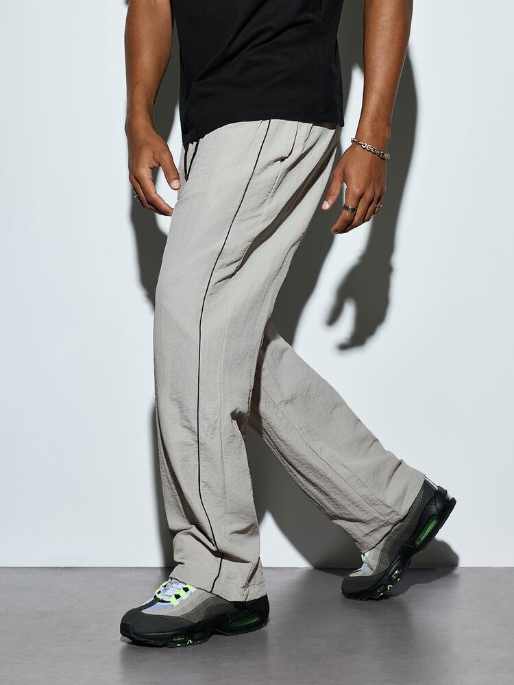 Modcrash Men's Hip Hop Racing Style Streetwear Colorblock Drawstring Waist Casual Pants, Joggers, Patchwork, Street Style, Sports Casual, Men's , Loose Fit Joggers - Light Grey - View 1