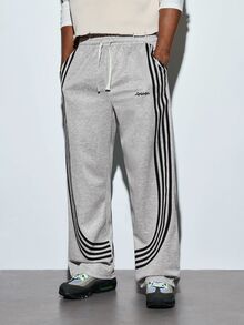Modcrash Men's Sports Casual Fashion Sweatpants, Striped Design, Drawstring Waistband, Suitable For Indoor And Outdoor Wear, Multiple Colors Available, Perfect As Couple Gift - Light Grey - View 6