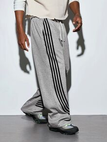 Modcrash Men's Sports Casual Fashion Sweatpants, Striped Design, Drawstring Waistband, Suitable For Indoor And Outdoor Wear, Multiple Colors Available, Perfect As Couple Gift - Light Grey - View 5