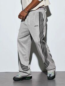 Modcrash Men's Sports Casual Fashion Sweatpants, Striped Design, Drawstring Waistband, Suitable For Indoor And Outdoor Wear, Multiple Colors Available, Perfect As Couple Gift - Light Grey - View 1