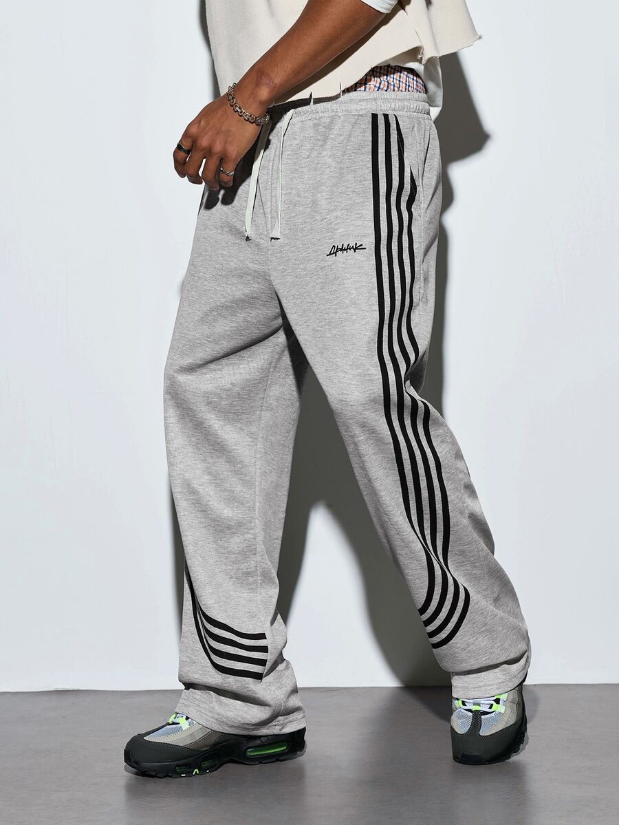 Modcrash Men's Sports Casual Fashion Sweatpants, Striped Design, Drawstring Waistband, Suitable For Indoor And Outdoor Wear, Multiple Colors Available, Perfect As Couple Gift - Light Grey - View 1