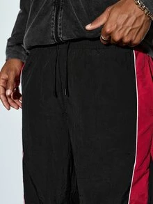 Modcrash 1pc Men's Casual Straight Leg Long Pants, Spring/Autumn/Winter Versatile, Elastic Waistband With Adjustable Drawstring, Commute/Outdoor, Slimming Loose Fit Daily Wear, Gift Idea - Black - View 7