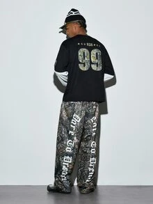 Modcrash Zrgoth Men's Jungle Camo Gothic Font Print Loose Wide Leg Pants, Hip Hop Street Casual Long Pants - Black - View 7
