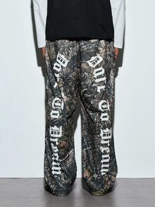 Modcrash Zrgoth Men's Jungle Camo Gothic Font Print Loose Wide Leg Pants, Hip Hop Street Casual Long Pants - Black - View 2
