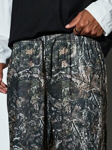 Modcrash Zrgoth Men's Jungle Camo Gothic Font Print Loose Wide Leg Pants, Hip Hop Street Casual Long Pants - Black - View 8