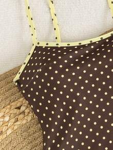 SHEIN Swim 春夏新款欧美风性感连体泳衣，高腰三角泳裤，海洋生物印花撞色细肩带，胸部褶皱设计，露背，女士/女孩连体泳衣，甜美海滩度假风，修身剪裁 - 彩色 - 查看 5