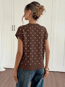 Siren Gaze Polka Dot Pattern Batwing Sleeve Knit Top - Brown - View 3