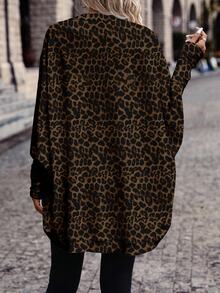 SHEIN Frenchy 性感休闲风格优雅百搭棕色豹纹全图案女式轻便夹克，适合秋季家居服风格 - 彩色 - 查看 2