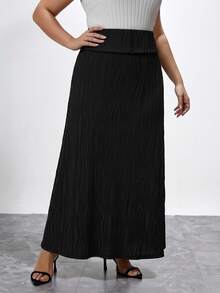 Chikora Textured Fabric Plus Size Skirt Suitable For Spring And Autumn Fall - Black - View 4