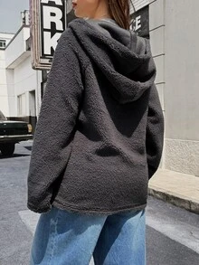 SHEIN Jaket Hamil Musim Gugur/Dingin Hangat Berkerudung 3-in-1 - Grey - View 6