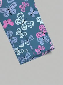 PopScrub Butterfly Cartoon Print Scrub Jacket,Fashion Cardigan With Hanging Ear Design For Women Nurse Scrub Top,Butterfly Pattern Haze Blue Top,Maid,Work - Multicolor - View 3