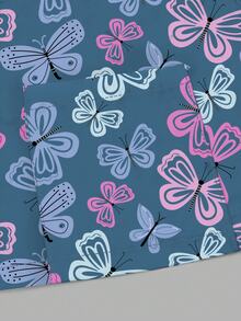 PopScrub Butterfly Cartoon Print Scrub Jacket,Fashion Cardigan With Hanging Ear Design For Women Nurse Scrub Top,Butterfly Pattern Haze Blue Top,Maid,Work - Multicolor - View 4
