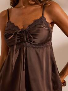 Opulessa Women's Lace Patchwork Pleated Casual Versatile Daily Wear Camisole Top - Brown - View 7