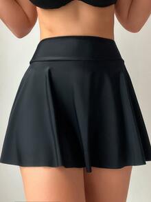 SHEIN Swim Summer Beach Solid Color Swim Bottoms With Wide Waistband Music Festival - Black - View 3