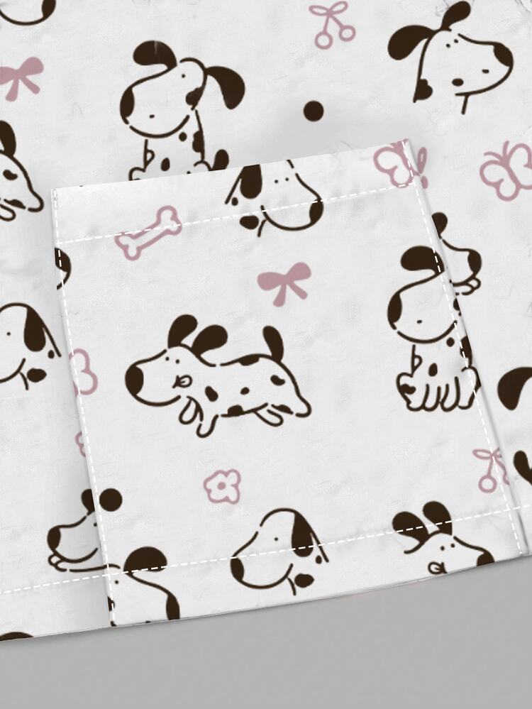 PopScrub Minimalist Puppy&Floral Cartoon Print Scrub Jacket,White,Maid,School,Work  Cardigan,Women Summer Nurse Uniform Top,Hanging Ear Design Puppy Lovers - Multicolor - View 4