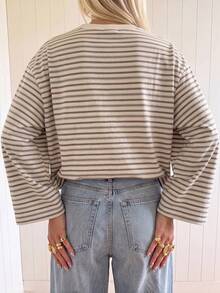 SHEIN EZwear 海外長袖條紋T恤，秋季上衣，適合日常通勤、聚會、秋冬/夏季、聖誕節、新年、感恩節、派對、婚禮、海灘、畢業典禮、優雅、外出、約會、通勤、情人節、優雅、度假、Y2K、畢業典禮等場合 - 彩色 - 查看 2