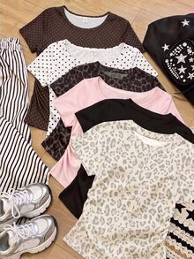 Kids Tween Girls Simple Casual Waist Ruched 3pcs Pieces Set T-Shirt With Cartoon Pattern, Suitable For Summer - Multicolor - View 4