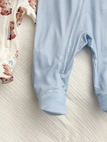 SHEIN 2件組新生男嬰可愛休閒舒適卡通熊圖案長袖睡衣套裝 - 藍色 - 查看 5