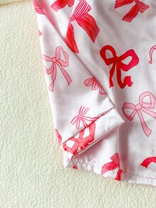 SHEIN Girls' Cute Pink Bow Print Casual Comfortable Long Sleeve Long Pants Loungewear - Pink - View 6