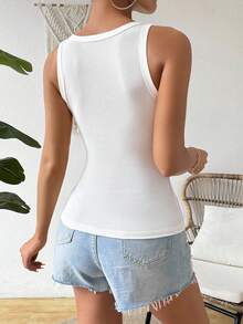 SHEIN Raffinéa Fitted Sexy Minimalist Sexy Phoenix With Padded Ribbed Camisole - White - View 2