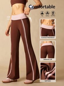 VARSIVA Women's High Waist Colorblock Striped Flare Leg Sports Activewear Bottom Pants - Multicolor - View 8