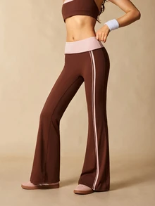VARSIVA Women's High Waist Colorblock Striped Flare Leg Sports Activewear Bottom Pants - Multicolor - View 2