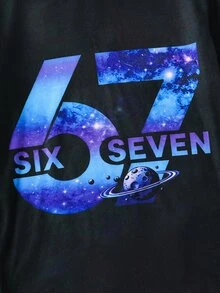 SHEIN 2件組兒童青少年男孩休閒日常舒適印花星空圖案67號圖案圓領套頭睡衣上衣與長褲針織家居服修身套裝 - 黑色 - 查看 3