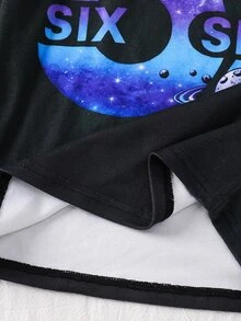 SHEIN 2件組兒童青少年男孩休閒日常舒適印花星空圖案67號圖案圓領套頭睡衣上衣與長褲針織家居服修身套裝 - 黑色 - 查看 5