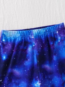 SHEIN 2件組兒童青少年男孩休閒日常舒適印花星空圖案67號圖案圓領套頭睡衣上衣與長褲針織家居服修身套裝 - 黑色 - 查看 6
