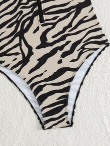 SHEIN Swim 夏季女士连体泳衣随机印花紧身拉链性感沙滩万圣节店铺庆典连体泳衣 - 彩色 - 查看 4