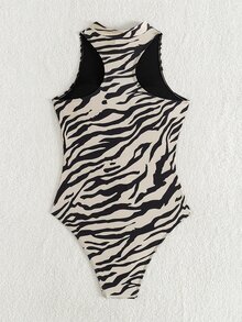 SHEIN Swim 夏季女士连体泳衣随机印花紧身拉链性感沙滩万圣节店铺庆典连体泳衣 - 彩色 - 查看 9