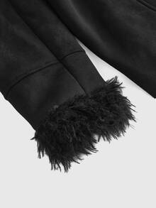 ROMWE Grunge Punk Chaqueta Punk de Ante y Pelo Sintético con Botones en Forma de Cuerno en la Parte Delantera - Negro - Ver 4