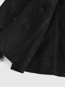 ROMWE Grunge Punk Chaqueta Punk de Ante y Pelo Sintético con Botones en Forma de Cuerno en la Parte Delantera - Negro - Ver 5
