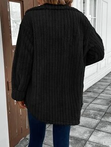EMERY ROSE Women's Casual Loose Fit Thermal Lined Long Sleeve Turndown Collar Jacket, Autumn/Winter Everyday Travel Black - Black - View 2