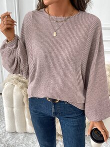 EMERY ROSE Women Crew Neck Bat Wing Textured Soft Knit Casual Elegant Warm Pullover Sweatshirt For Autumn/Winter,Long Sleeve Tops Brunch Dusty Mauve - Dusty Pink - View 4