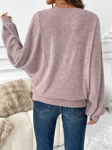 EMERY ROSE Women Crew Neck Bat Wing Textured Soft Knit Casual Elegant Warm Pullover Sweatshirt For Autumn/Winter,Long Sleeve Tops Brunch Dusty Mauve - Dusty Pink - View 2