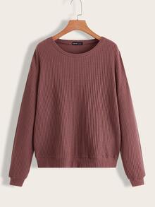 SHEIN LUNE 华夫格针织落肩套头衫 勃艮第红毛衣 女款 栗色毛衣 莫莱托姆·罗莎 毕业典礼、返校服装、毕业典礼、女士教师服装、秋冬返校 - 藕粉色 - 查看 5