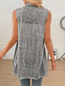Easowa Asymmetric Hem Open Front Sleeveless Jacket Autumn Business Casual Woman Office Travel Tops See Through Going Out Boho Flowy Dark Grey Light Grey - Dark Grey - View 9