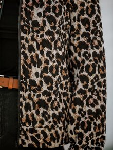 EMERY ROSE Women's Casual Streetwear Leopard Print Baseball Jacket In Autumn Everyday Travel Beige - Multicolor - View 9