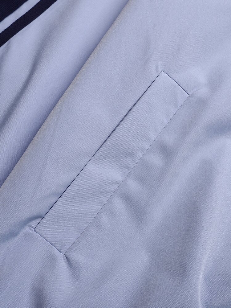 SHEIN جاكيت كاجوال فضفاض بياقة واقفة وأكتاف منسدلة مزين بشريط مدمج باللون الأزرق الفاتح للفتيات المراهقات - الأزرق - مشاهدة 8