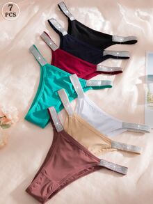 Snug Zone 7pcs Set Silver Colored Waist Belt & Sexy Ladies' Comfy Assorted Color Bikini Underwear - Multicolor - View 5