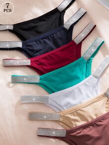 Snug Zone 7pcs Set Silver Colored Waist Belt & Sexy Ladies' Comfy Assorted Color Bikini Underwear - Multicolor - View 6