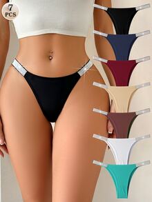 Snug Zone 7pcs Set Silver Colored Waist Belt & Sexy Ladies' Comfy Assorted Color Bikini Underwear - Multicolor - View 3