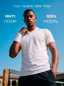 TekDrob Anti-Odor Modal Colarless Sport Polo With Ribbed Details - White - View 3