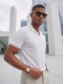 TekDrob Anti-Odor Modal Colarless Sport Polo With Ribbed Details - White - View 7
