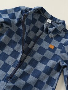 SHEIN 男嬰格紋牛仔連身褲 - 彩色 - 查看 5